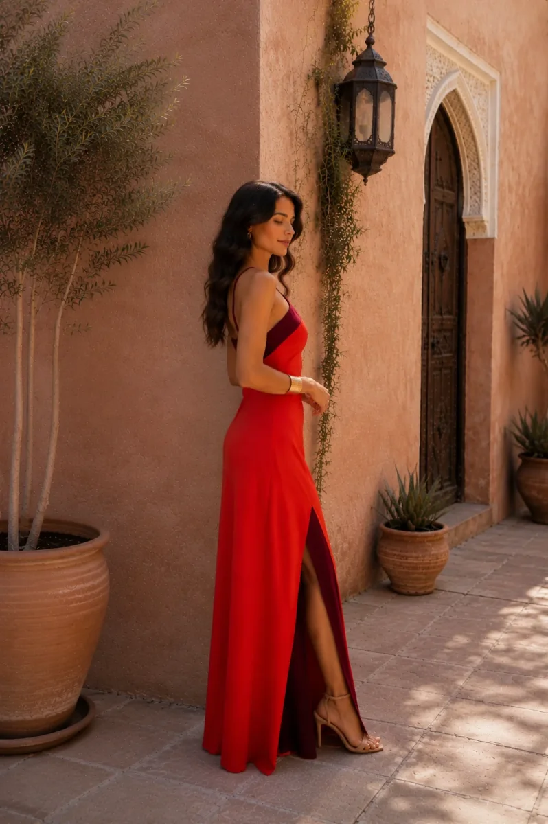 Vestido largo halter con abertura - Imagen 3