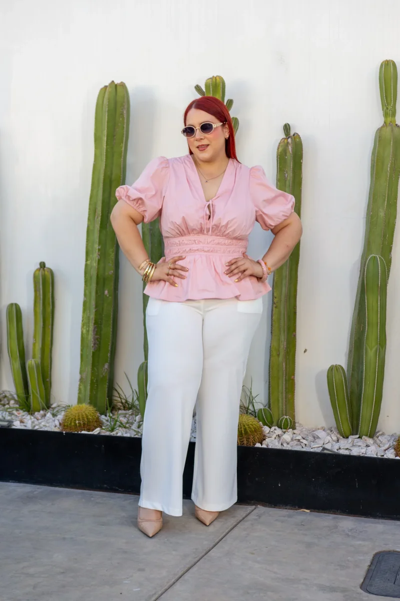 Pantalón Palazzo Blanco Curvy con Cinturón de Lazo | Tiro Alto - Imagen 4