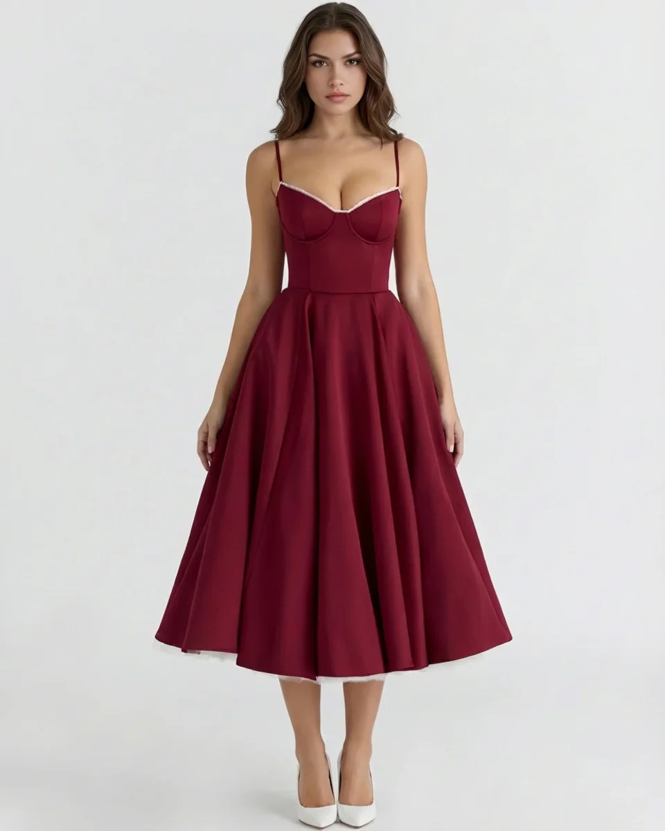Vestido midi con corsé y falda amplia - Imagen 2