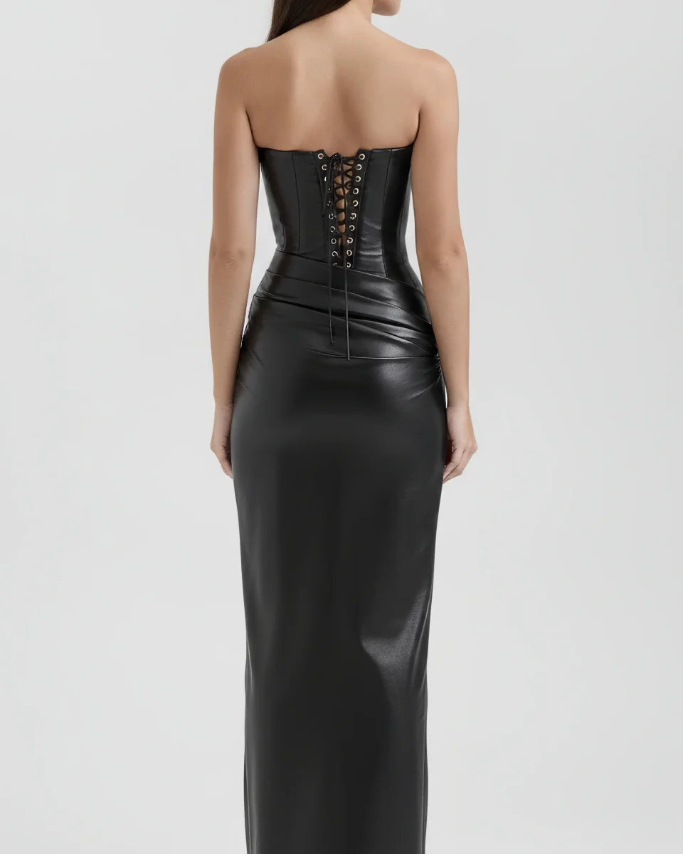 Vestido largo efecto piel con escote palabra de honor - Imagen 9