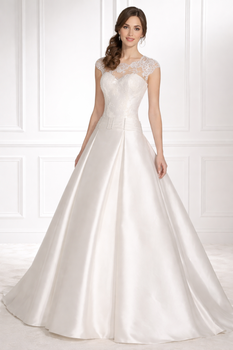 Vestido de novia recto con cuello a la caja de encaje y manga larga. - Imagen 4