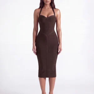 Vestido midi bandage con escote halter