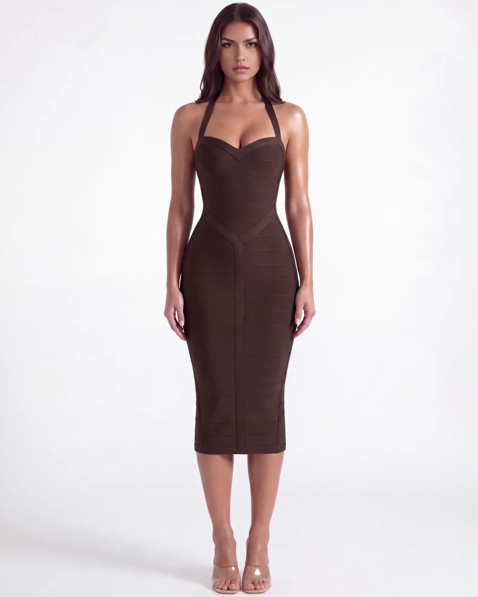 Vestido midi bandage con escote halter - Imagen 2