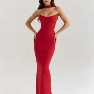 Vestido largo ajustado con choker