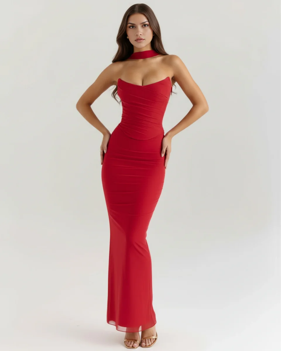 Vestido largo ajustado con choker - Imagen 2