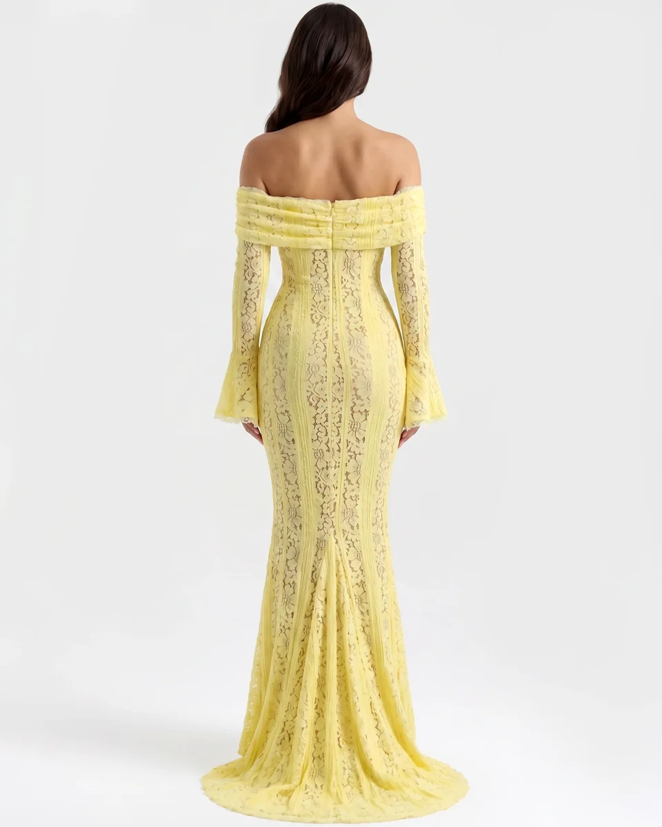 Vestido largo de encaje con escote bardot - Imagen 9