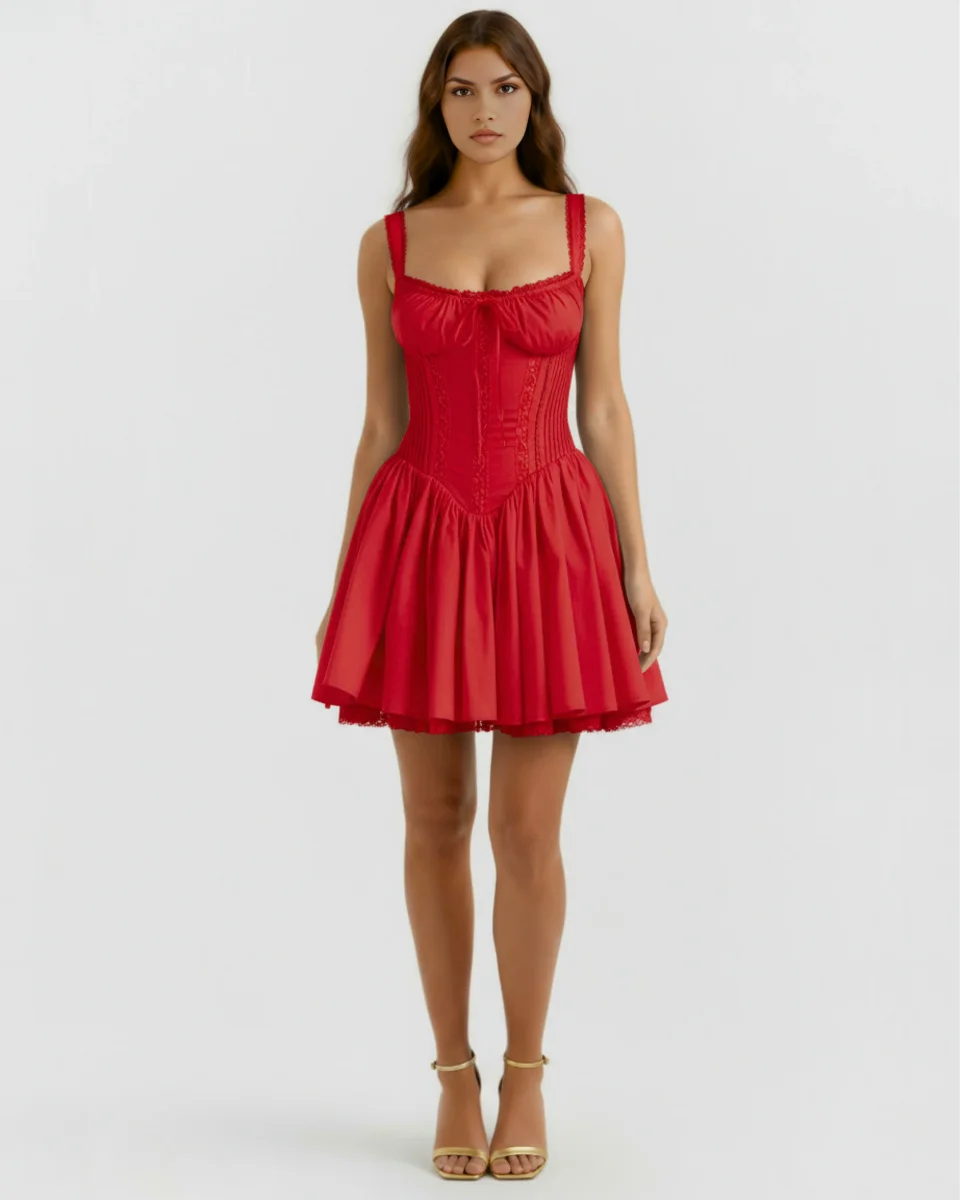 Vestido corto con corsé y falda fluida - Imagen 3