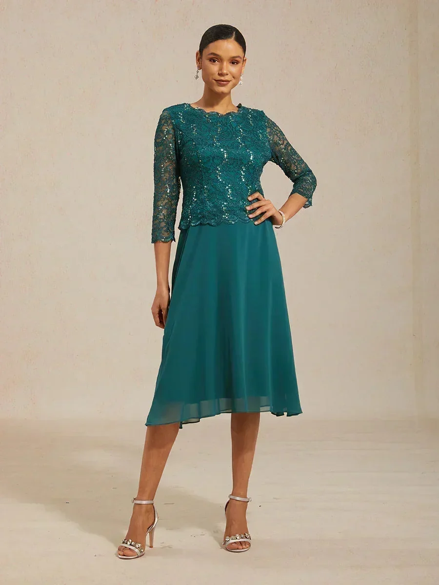 Vestido midi con encaje y manga tres cuartos - Imagen 9