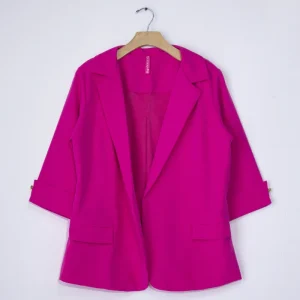 Blazer Curvy Elegante Oficina Fucsia Forro Stretch Relajado