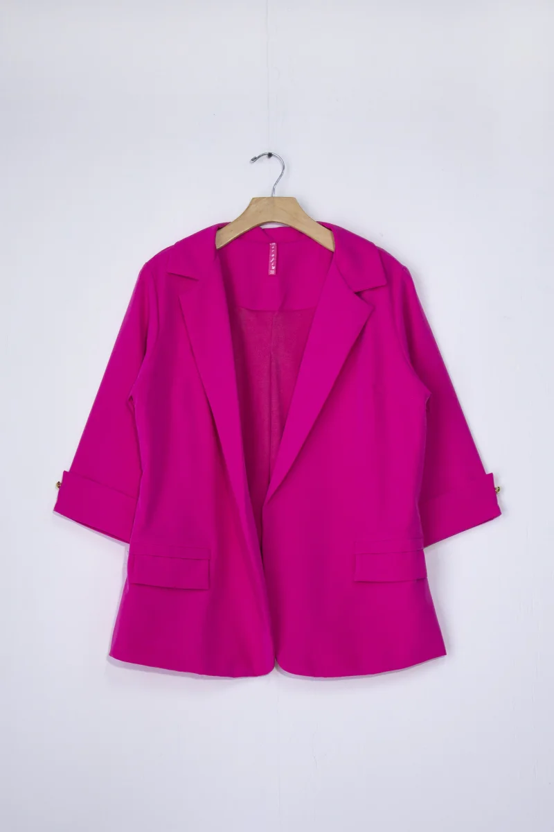 Blazer Curvy Elegante Oficina Fucsia Forro Stretch Relajado - Imagen 2