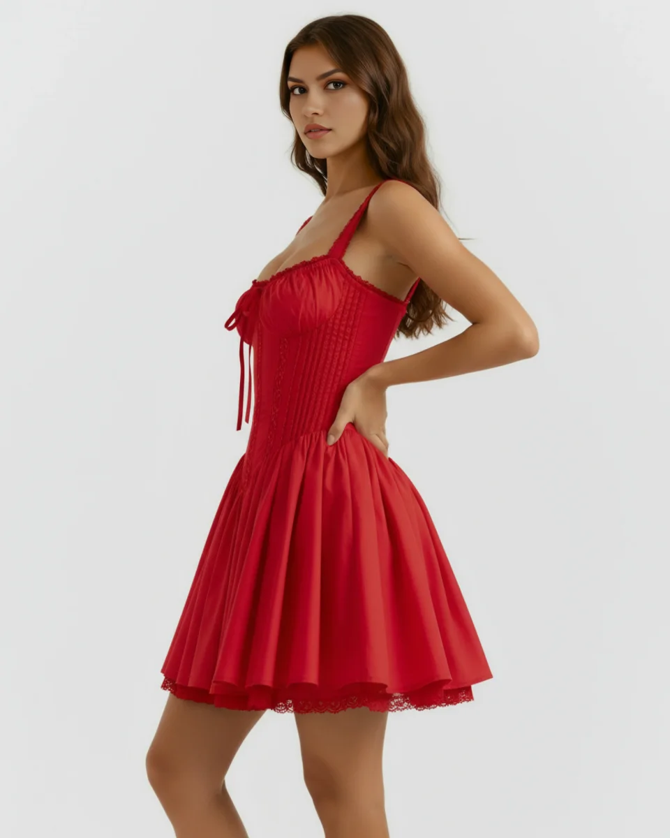 Vestido corto con corsé y falda fluida - Imagen 9