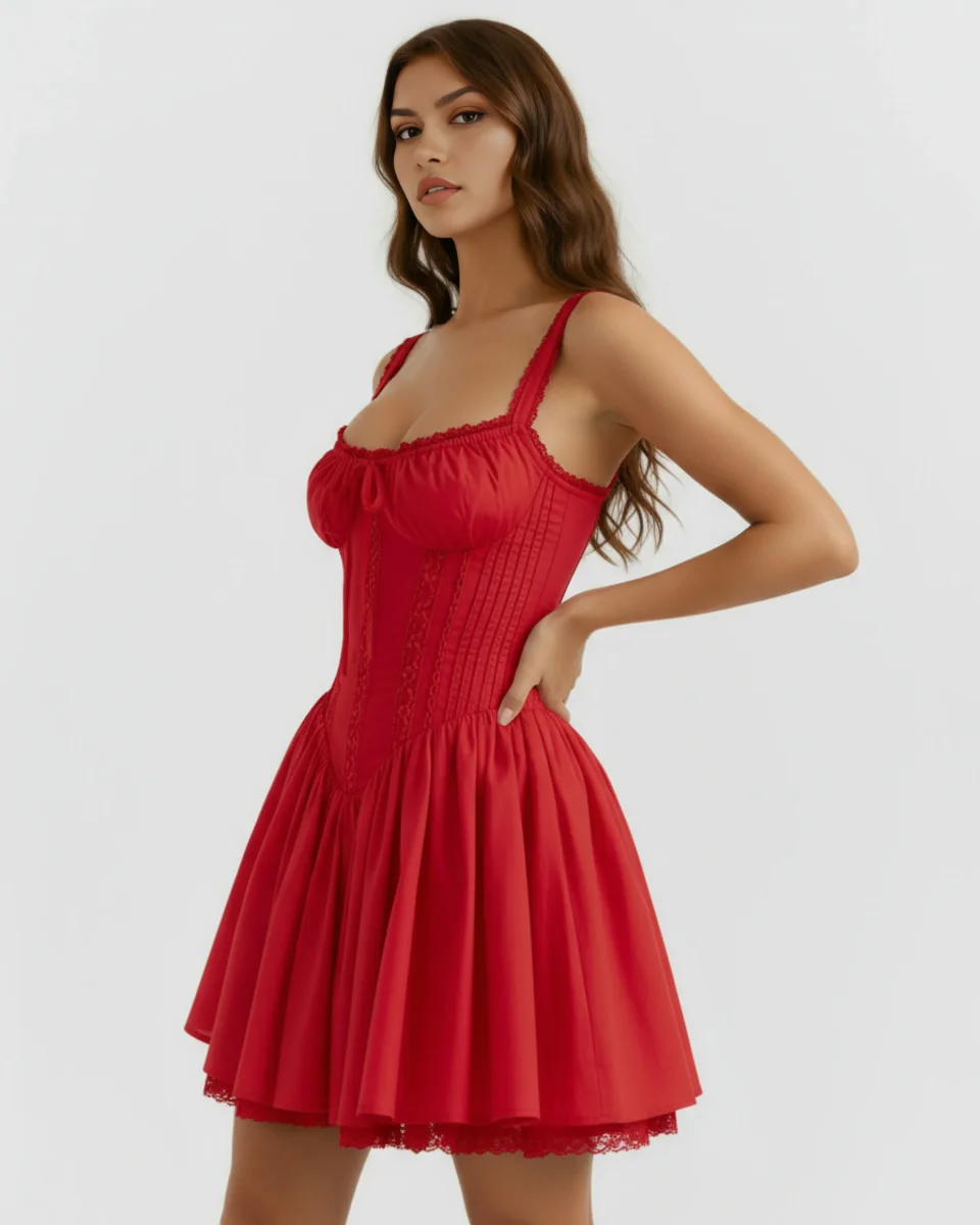 Vestido corto con corsé y falda fluida - Imagen 7