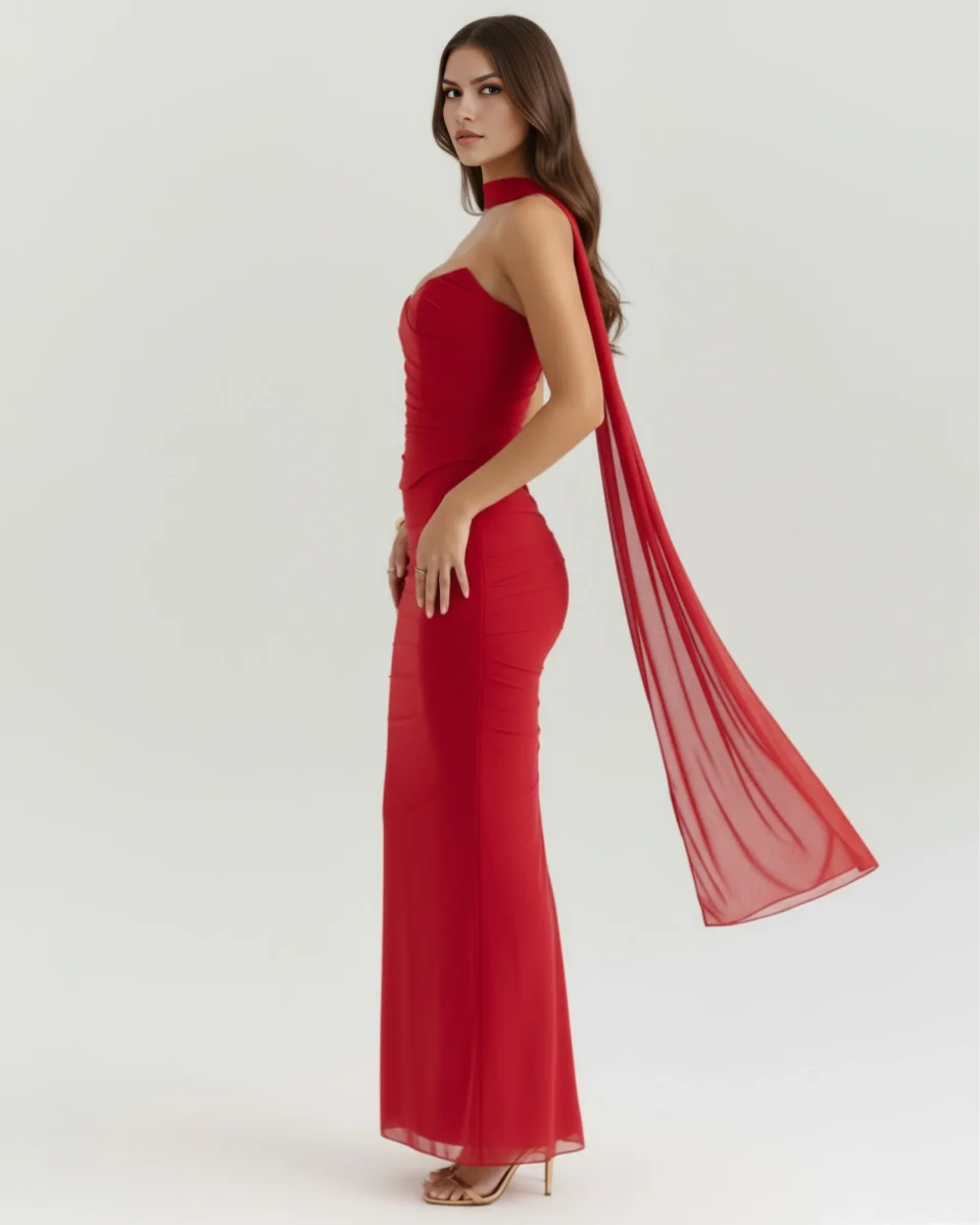 Vestido largo ajustado con choker - Imagen 3