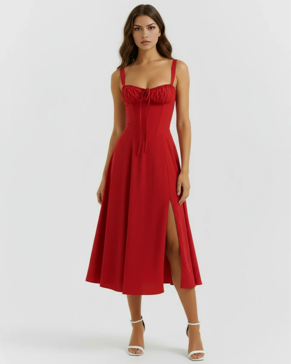 Vestido midi con corsé y abertura - Imagen 5