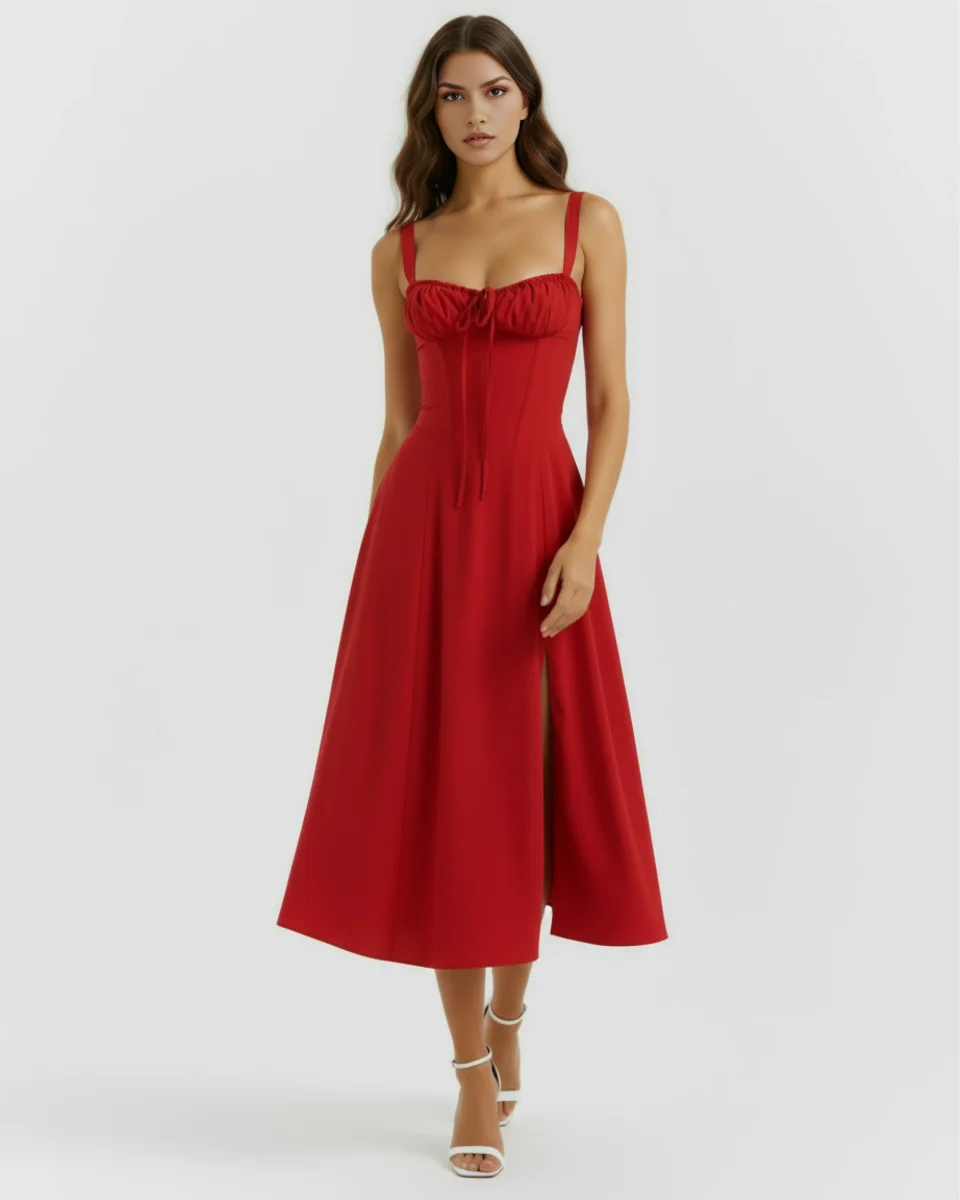 Vestido midi con corsé y abertura - Imagen 2
