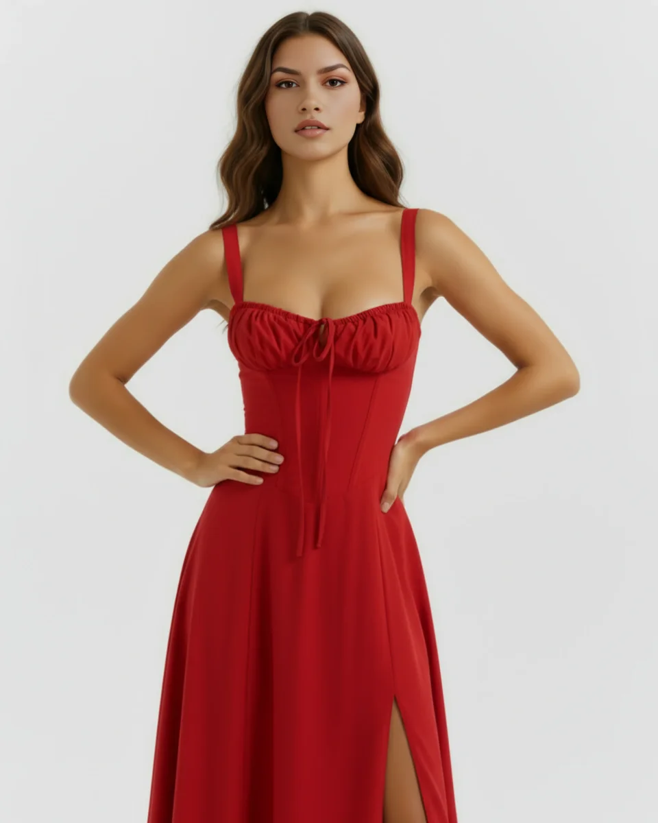 Vestido midi con corsé y abertura - Imagen 6