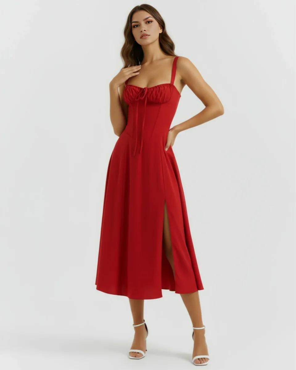 Vestido midi con corsé y abertura - Imagen 7