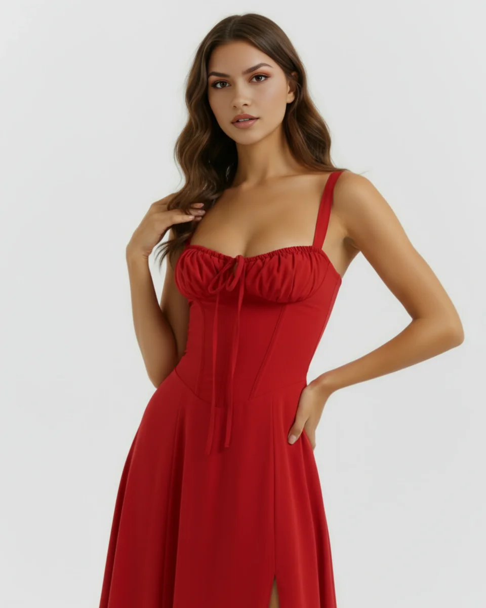 Vestido midi con corsé y abertura - Imagen 8
