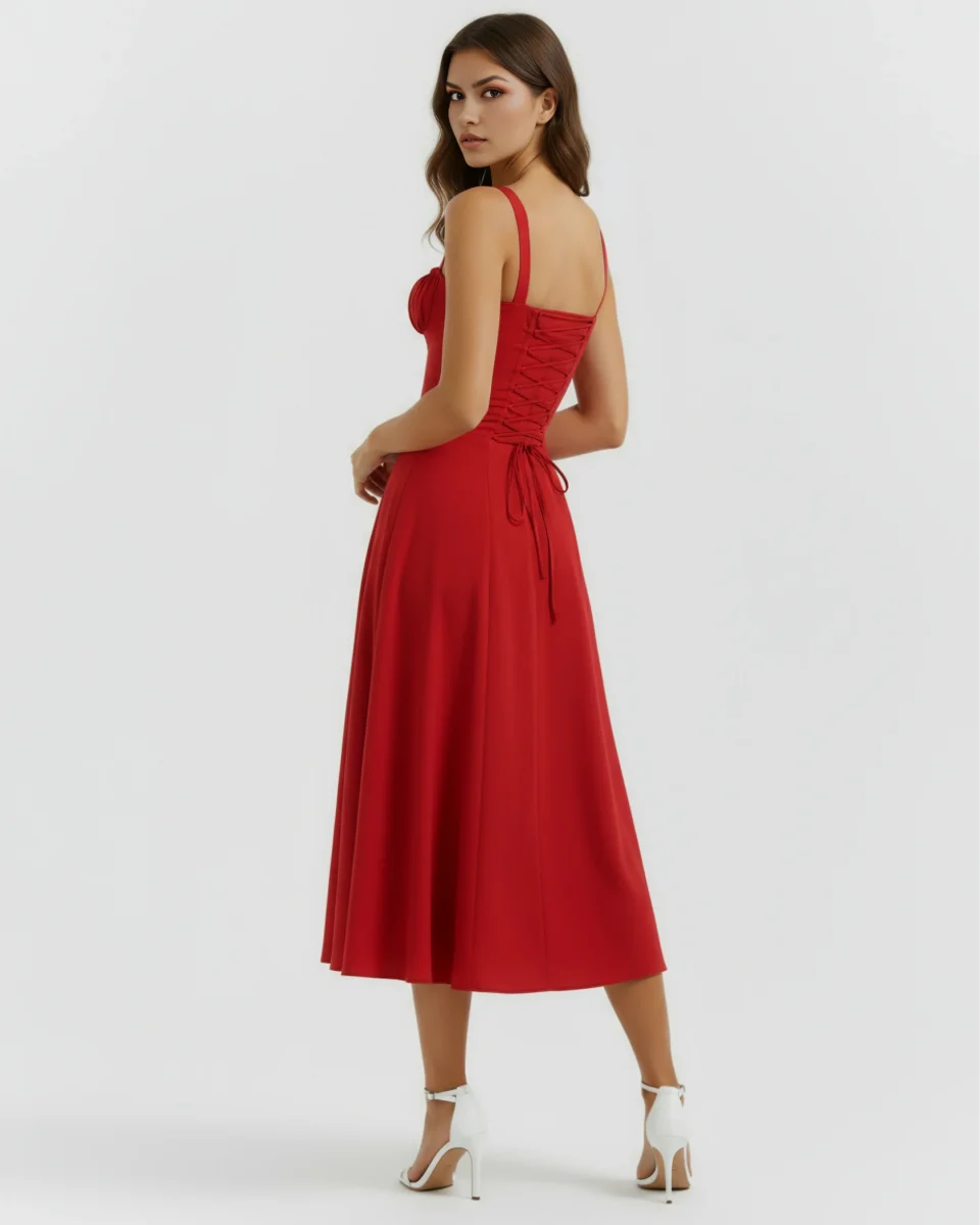 Vestido midi con corsé y abertura - Imagen 9