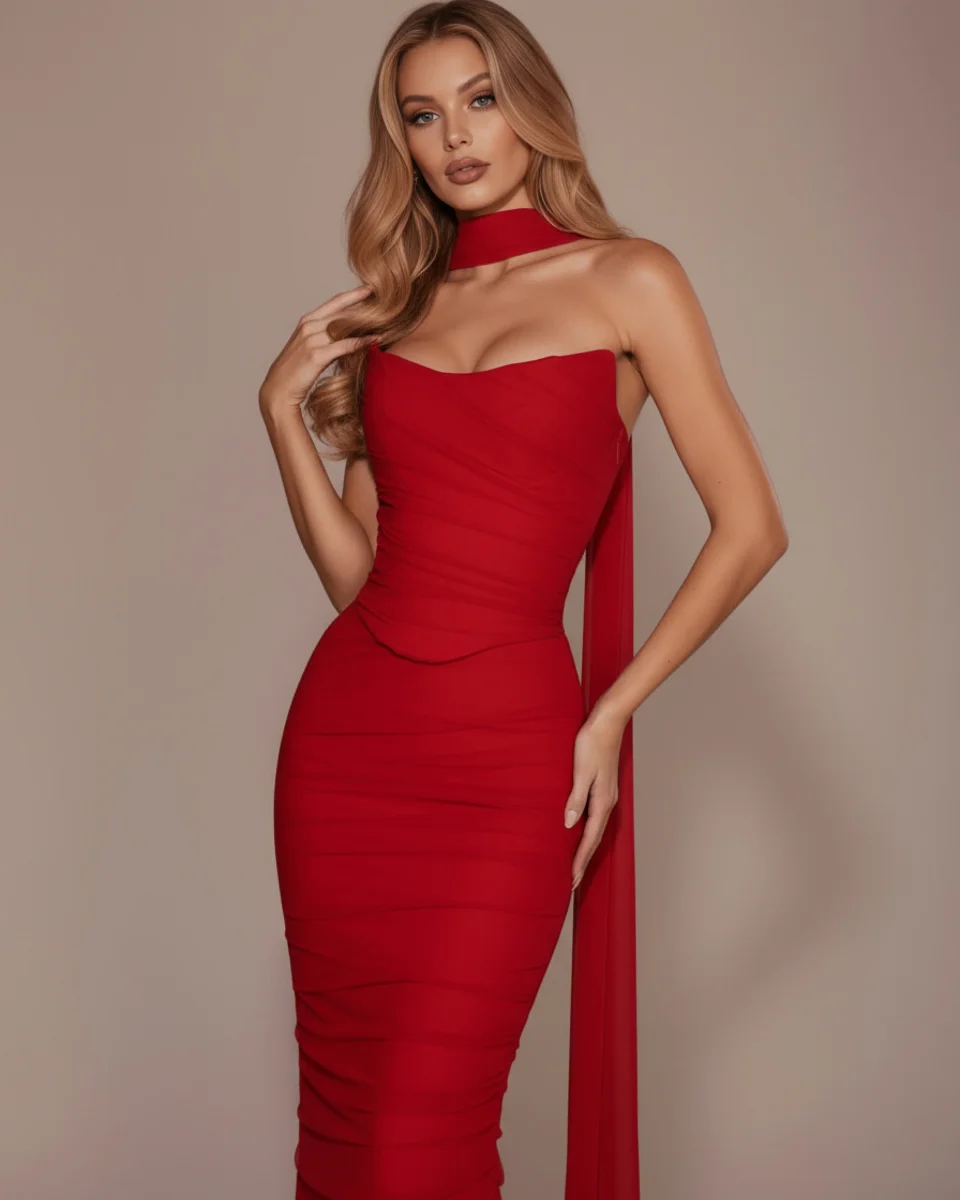 Vestido largo ajustado con choker - Imagen 5