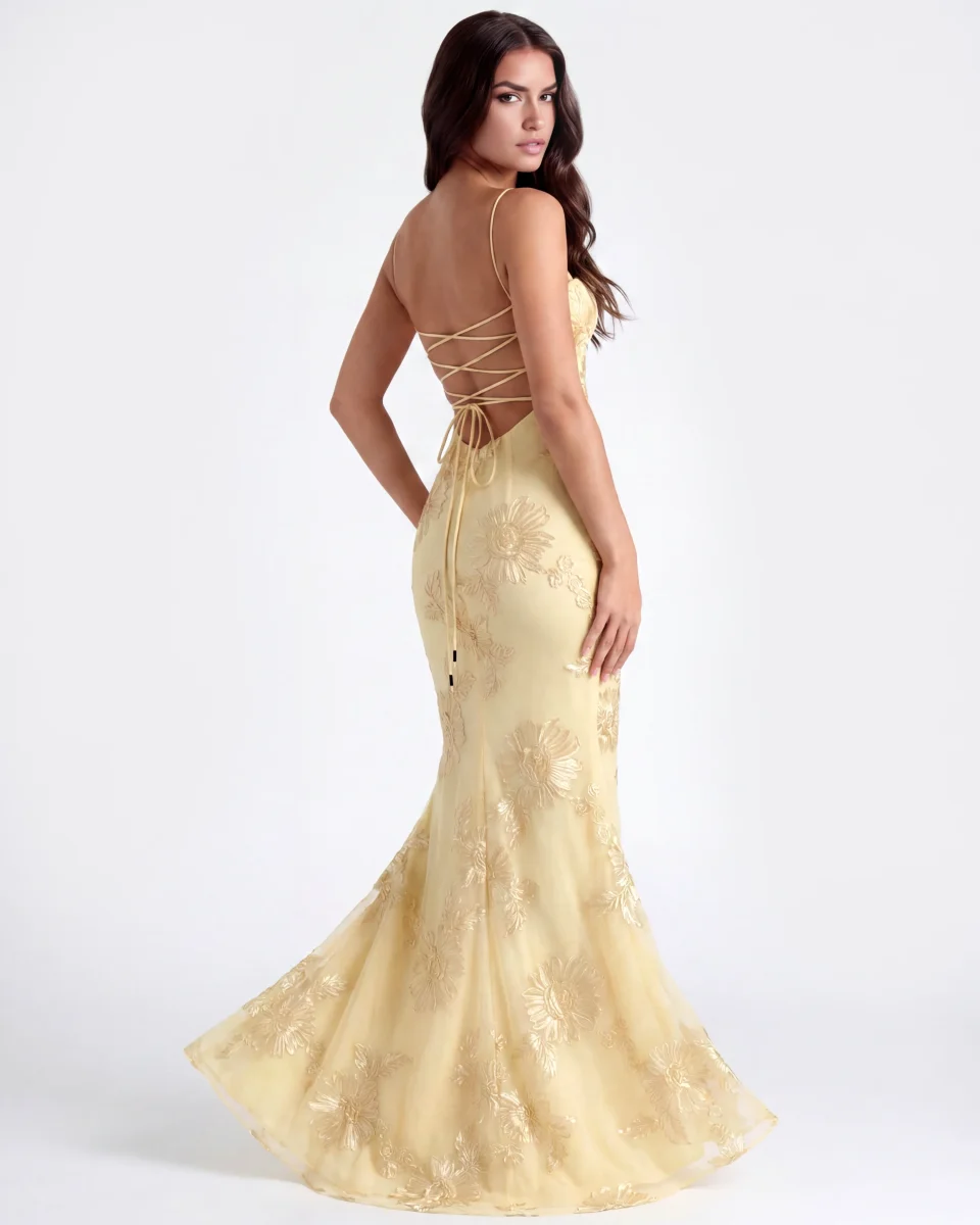 Vestido largo con corsé floral bordado - Imagen 7