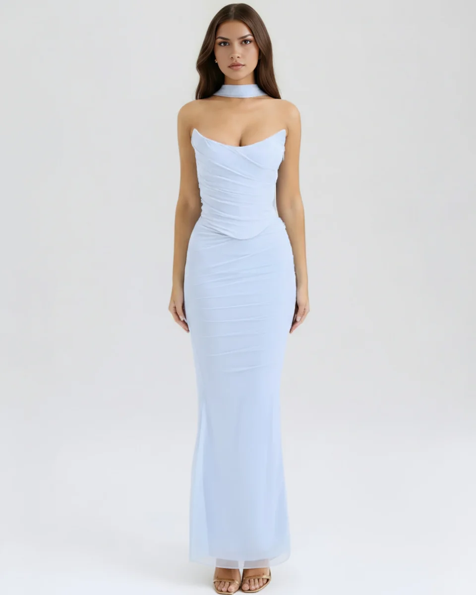 Vestido largo ajustado con choker - Imagen 8