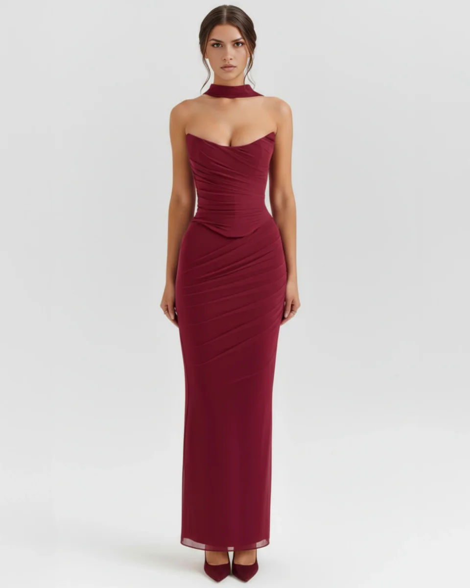 Vestido largo ajustado con choker - Imagen 9