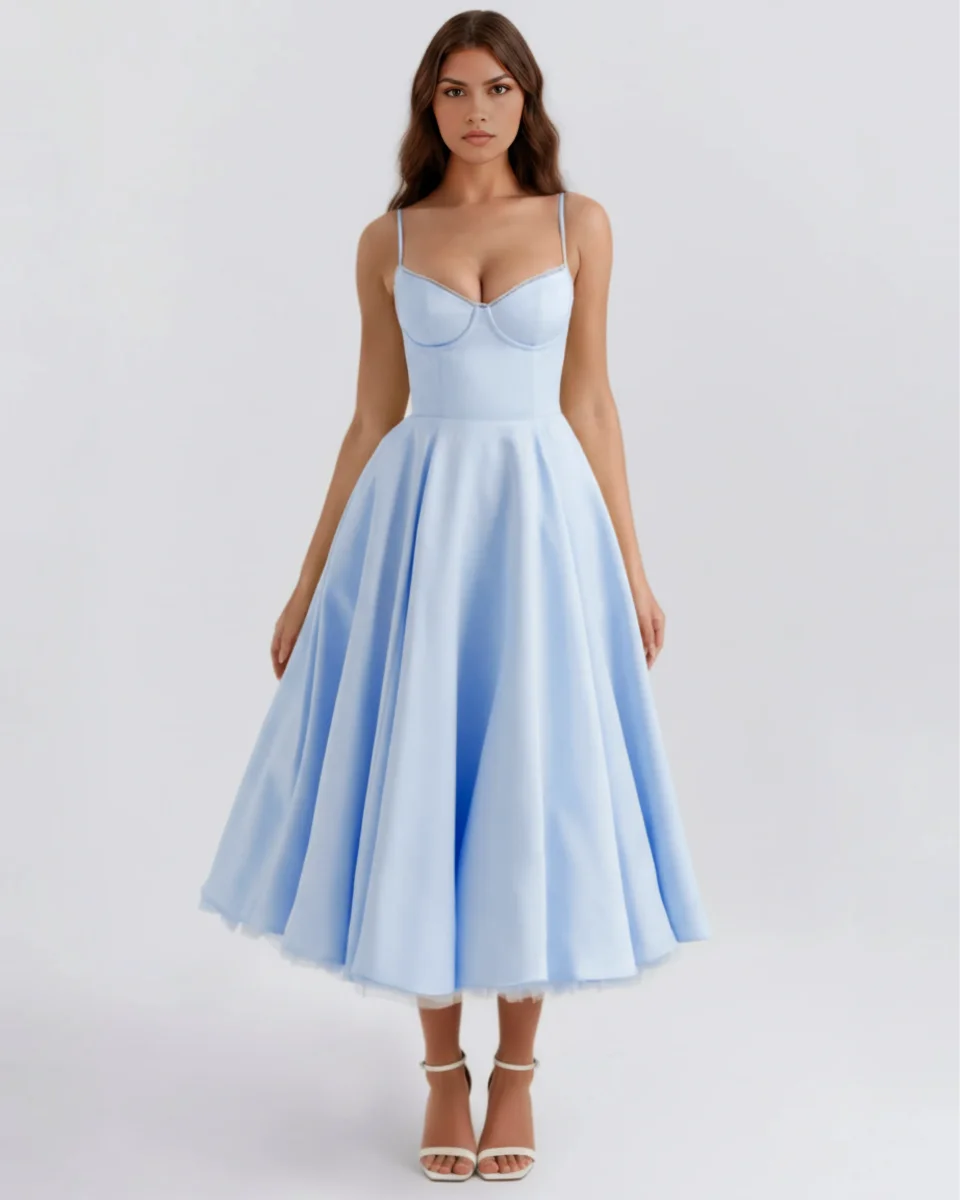 Vestido midi con corsé y falda amplia - Imagen 9