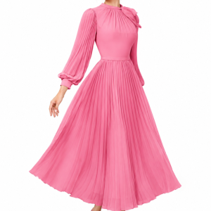 Vestido corte midi, plisado con mangas.