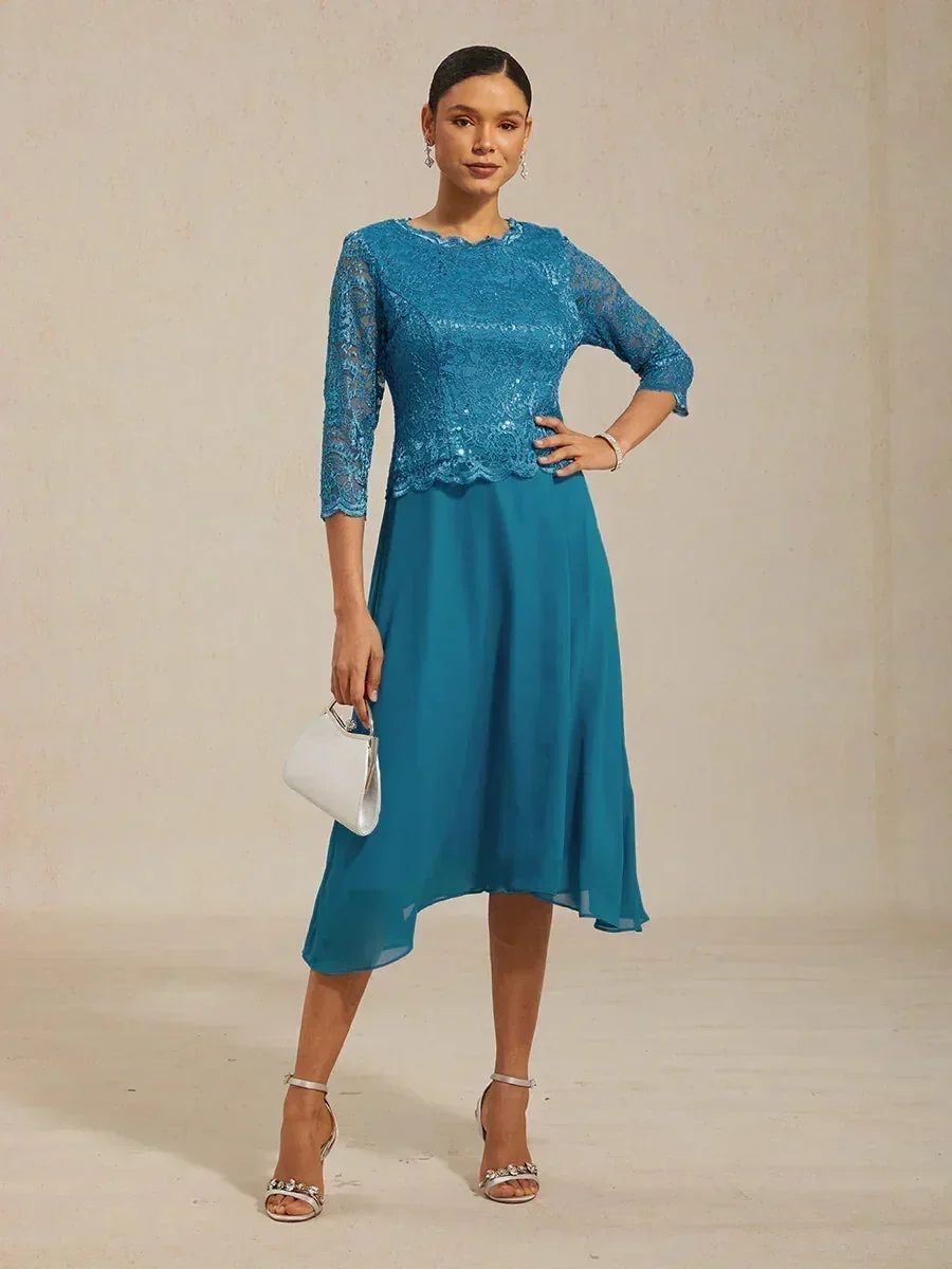 Vestido midi con encaje y manga tres cuartos - Imagen 2