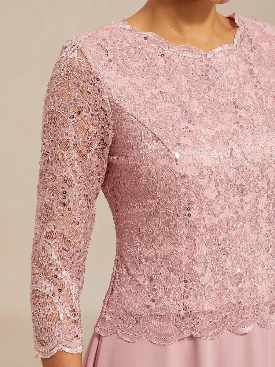 Vestido midi con encaje y manga tres cuartos - Imagen 8