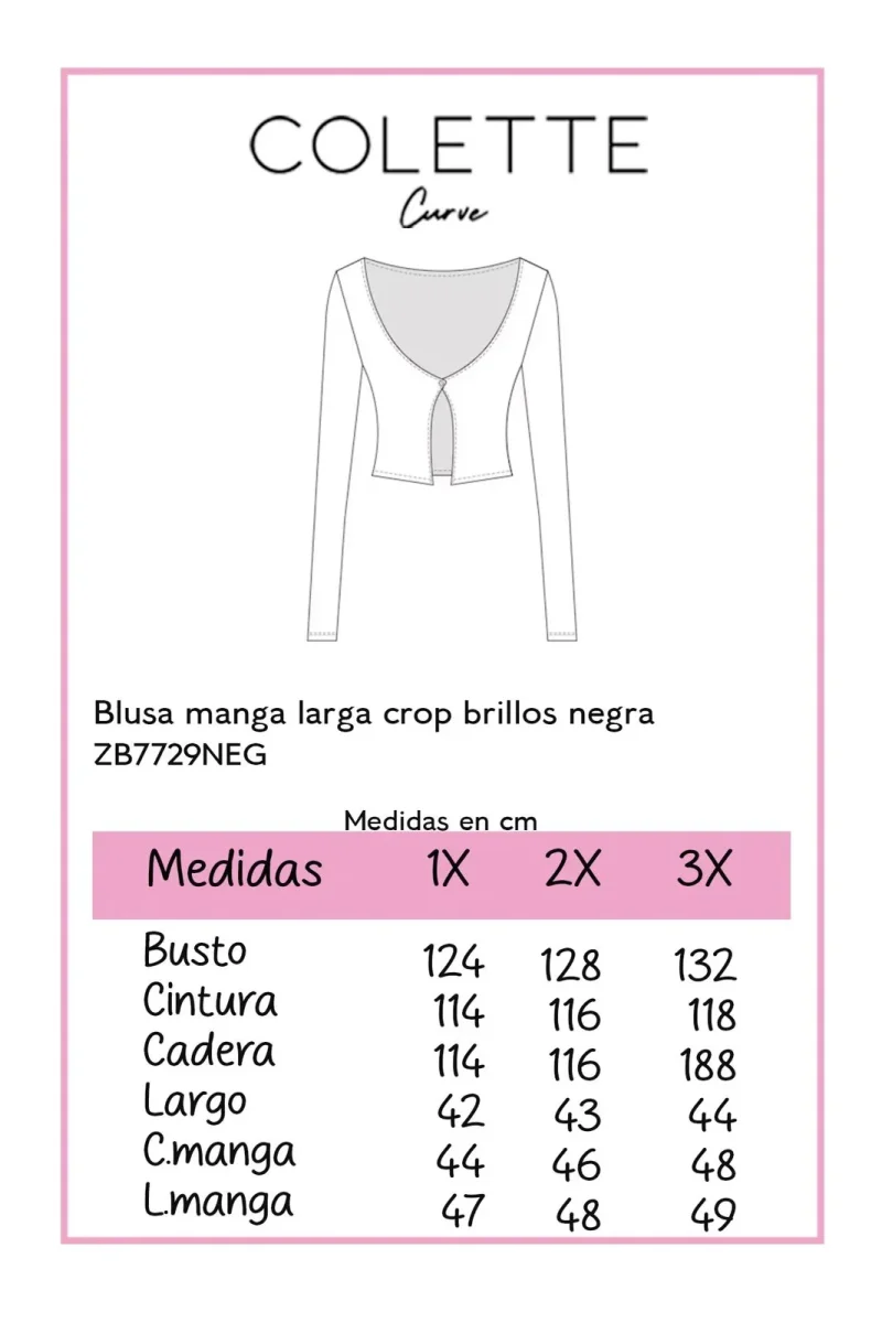 Blusa Curvy Manga Larga Crop con Brillos Statement Glam - Imagen 3