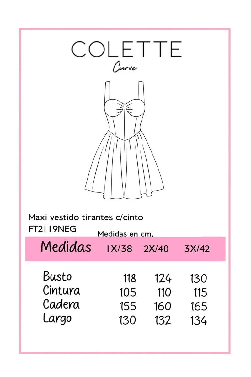 Maxi Vestido Curvy Tirantes Botones Dorados Sweetheart Negro - Imagen 3