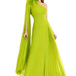 Vestido largo asimétrico verde andalucía.