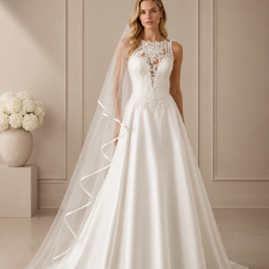 Vestido de Novia corte princesa sin mangas.