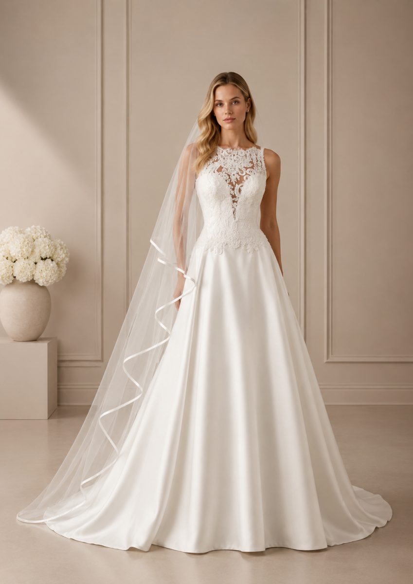 Vestido de Novia corte princesa sin mangas. - Imagen 2