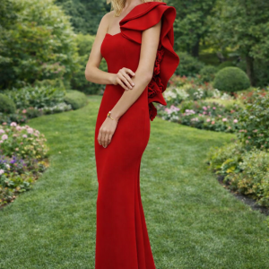 Vestido largo de invitada o hermana del novio/novia en color Rojo.