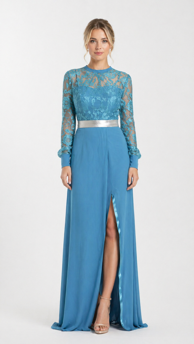 Vestido de madrina con cuerpo de encaje. - Imagen 2