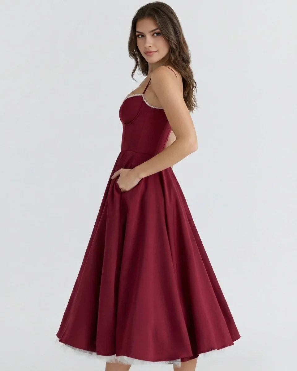 Vestido midi con corsé y falda amplia - Imagen 4