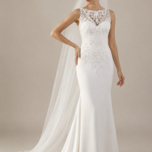 Vestido de novia con encaje de guipur.