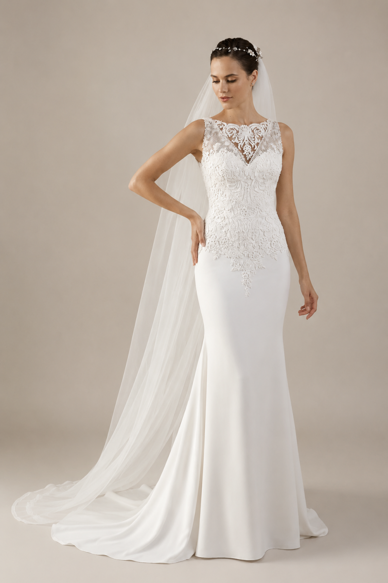 Vestido de novia con encaje de guipur.
