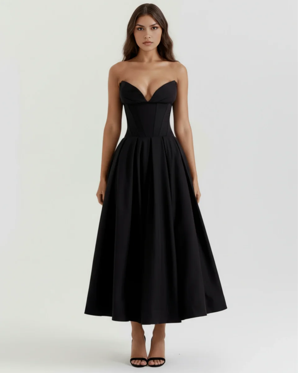 Vestido midi palabra de honor con falda amplia - Imagen 8
