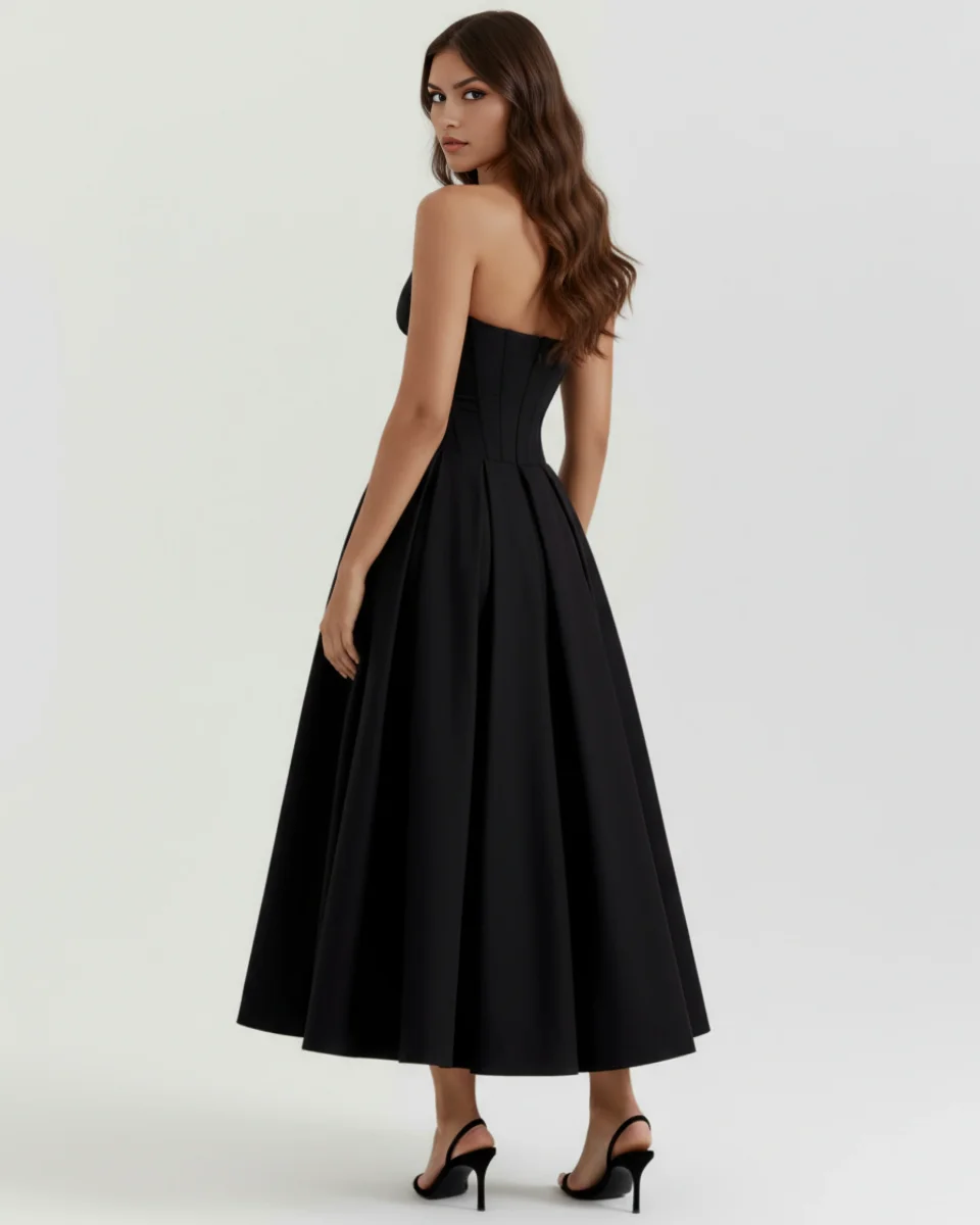 Vestido midi palabra de honor con falda amplia - Imagen 9