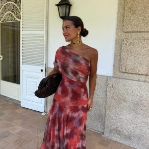 Vestido Largo Hombro Caído Acuarela