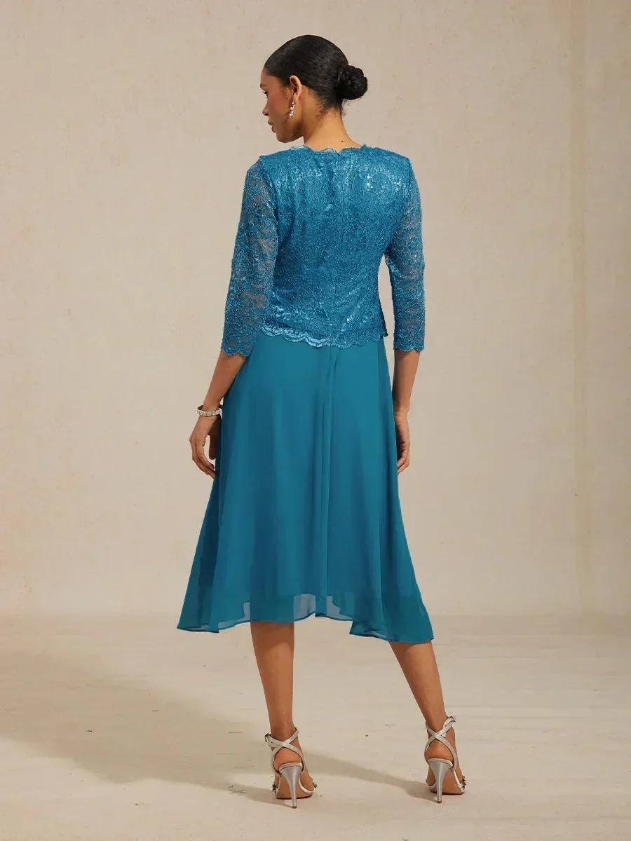Vestido midi con encaje y manga tres cuartos - Imagen 3