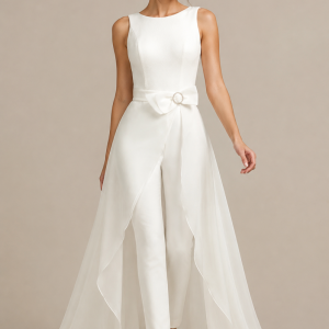 Mono de novia de pantalón y sobrefalda.