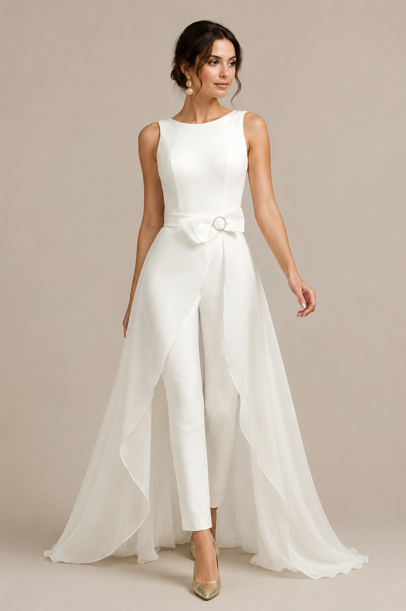 Mono de novia de pantalón y sobrefalda. - Imagen 2