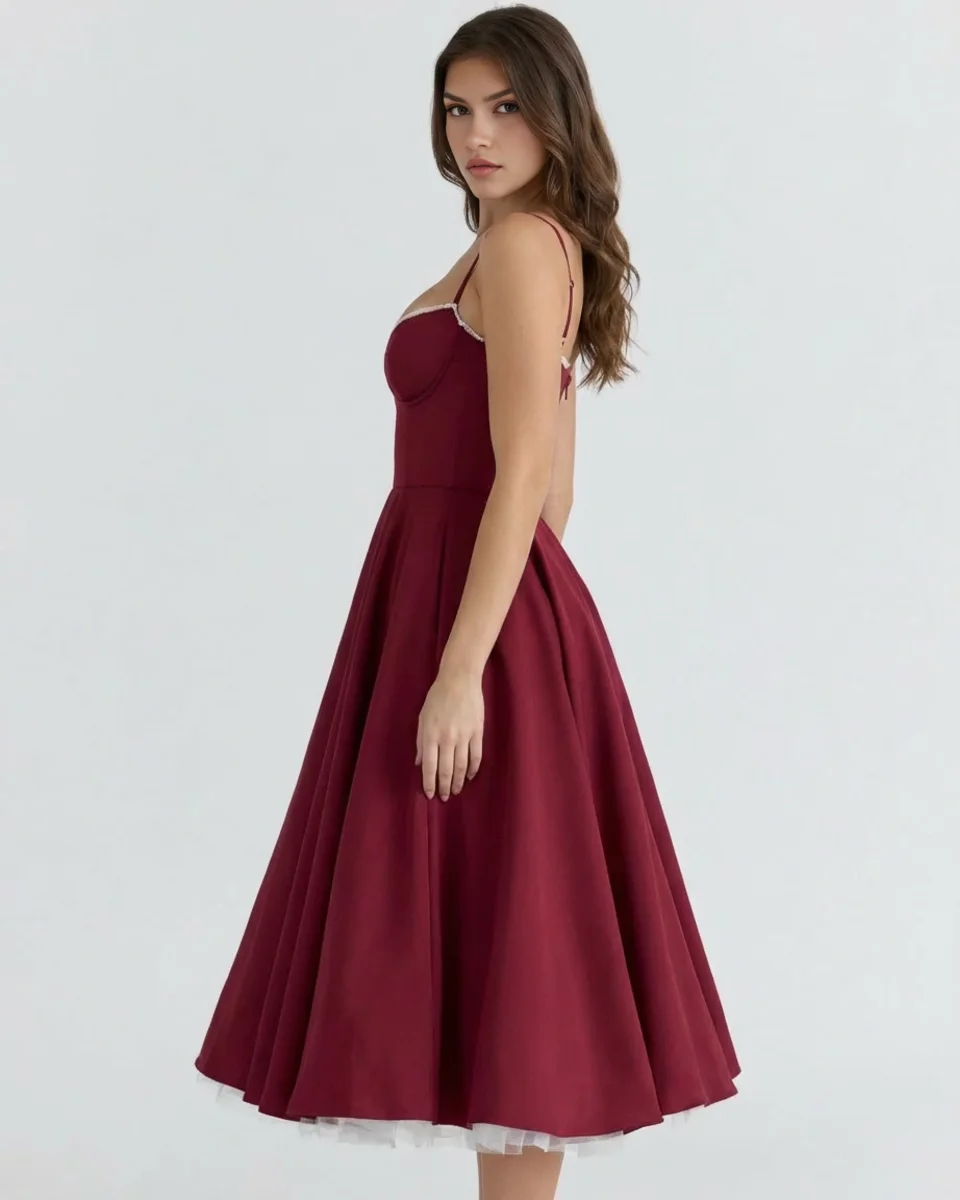 Vestido midi con corsé y falda amplia - Imagen 7