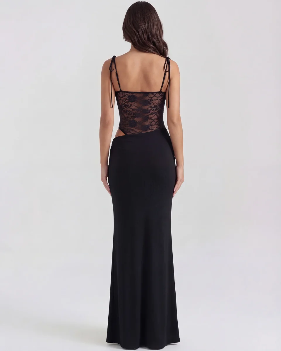 Vestido largo con encaje y tirantes finos - Imagen 7