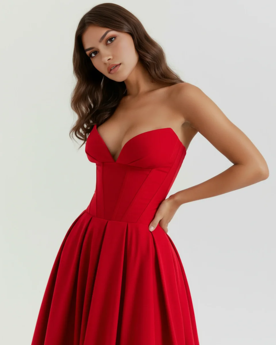 Vestido midi palabra de honor con falda amplia - Imagen 6